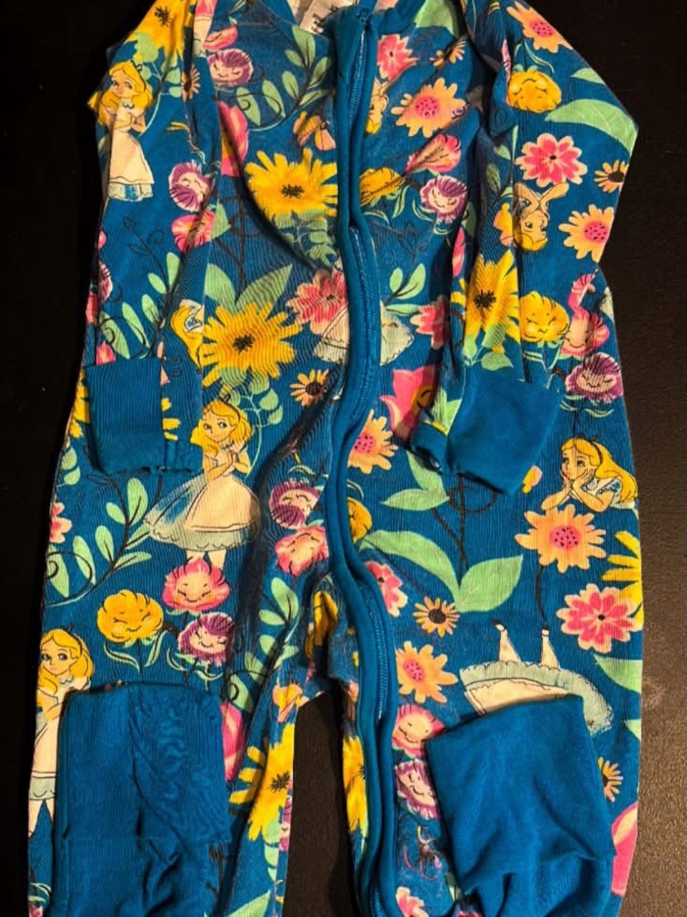 Girls' Blue Floral Character Footed Pajama Set